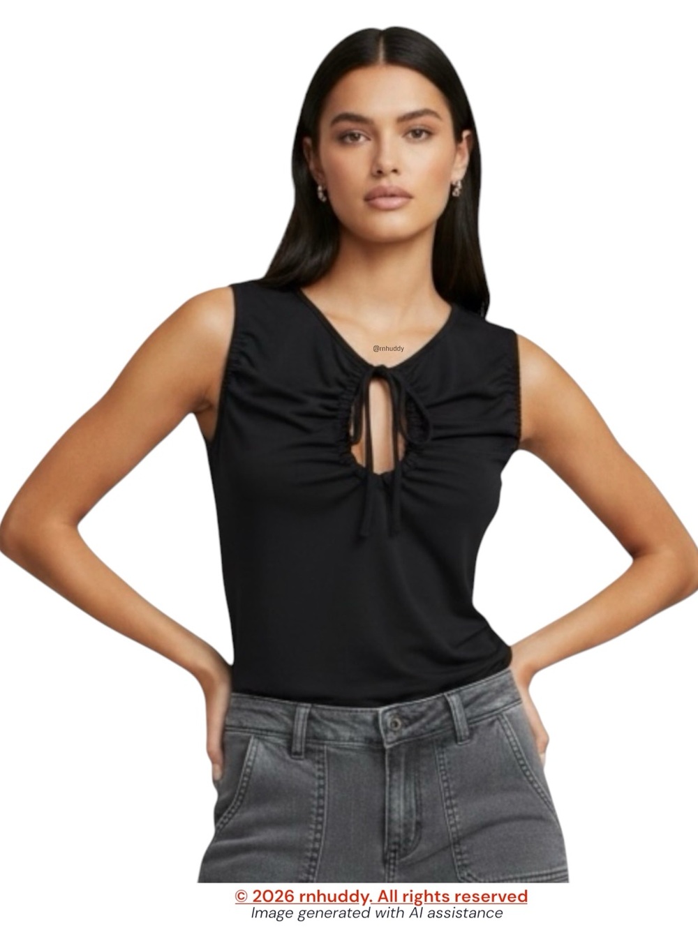 Loft M black sleeveless keyhole top